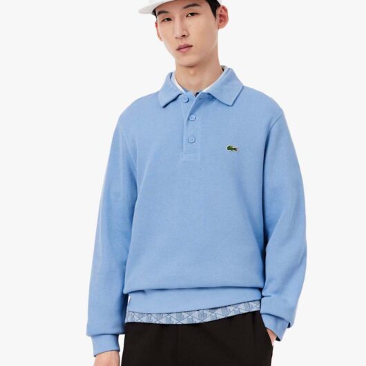 Lacoste Pure Cotton Knitted Polo Collar Sweatshirt Light Blue