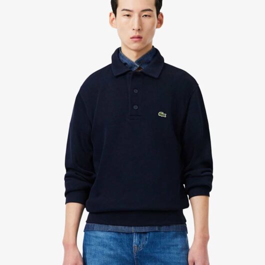 Lacoste Pure Cotton Knitted Polo Collar Sweatshirt Navy