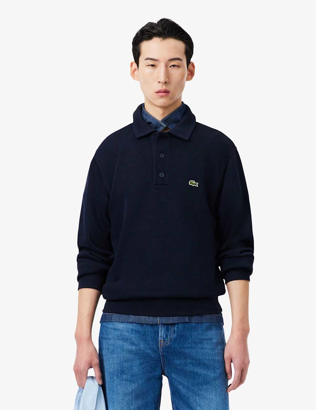 Lacoste Pure Cotton Knitted Polo Collar Sweatshirt Navy