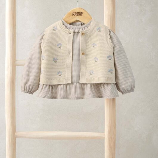 Mamas & Papas 2 Piece Pure Cotton Knitted Embroidered Set (0 Months-3 Years) Cream