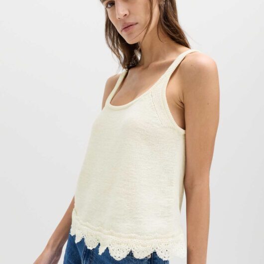 M&S Cotton Blend Lace Detail Cropped Knitted Vest Vanilla