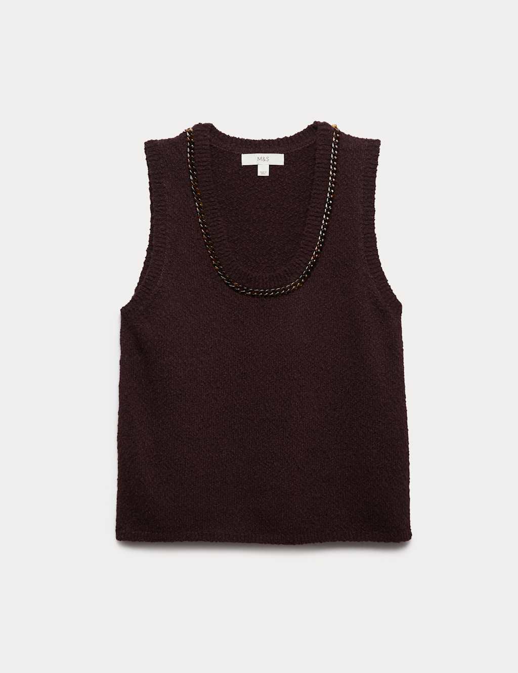 M&S Cotton Rich Chain Trim Knitted Vest Raisin