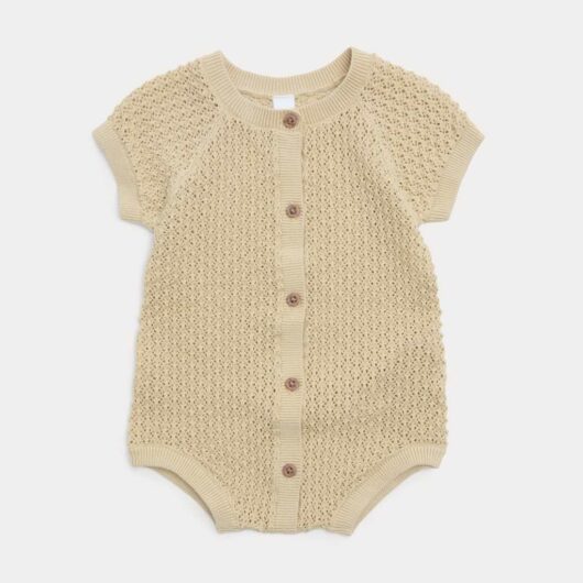 M&S Pure Cotton Unisex Knitted Romper (7lbs-2 Yrs) Pale Gold