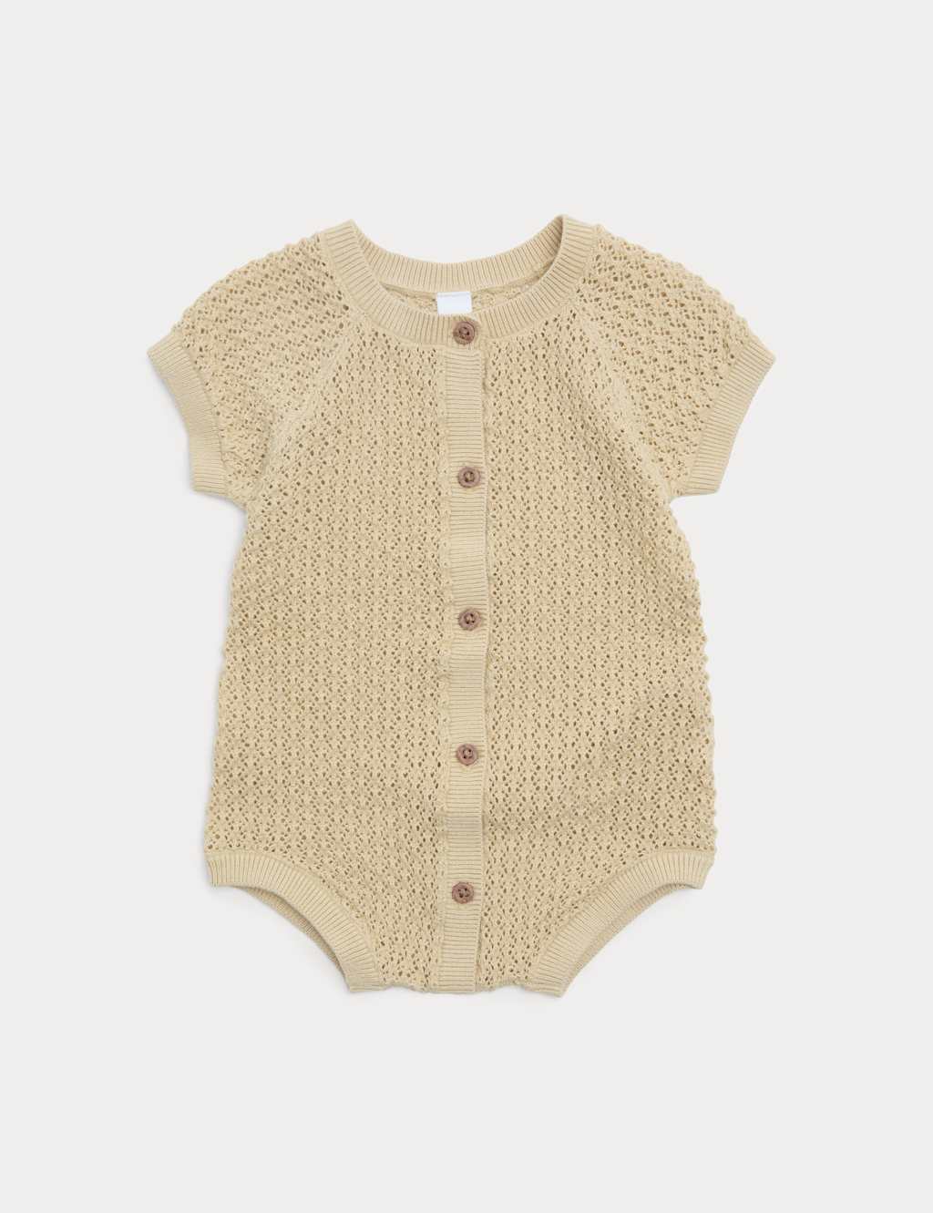 M&S Pure Cotton Unisex Knitted Romper (7lbs-2 Yrs) Pale Gold