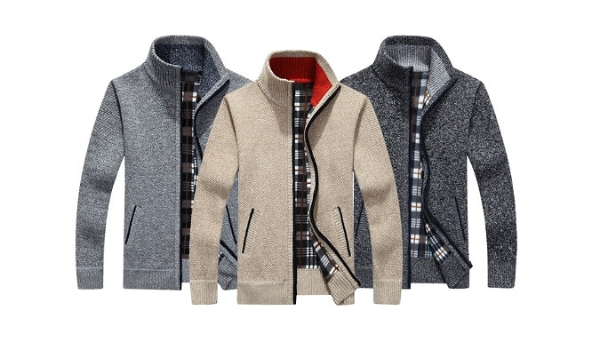 Men's Knitted Fleece-Lined Cardigan - 7 Colours & 5 Sizes