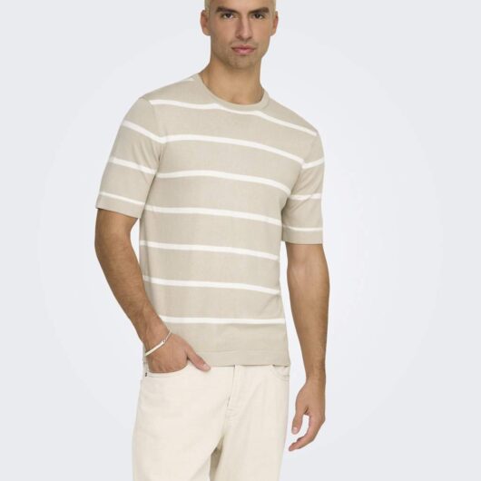 ONLY & SONS Striped Knitted T-Shirt Stone