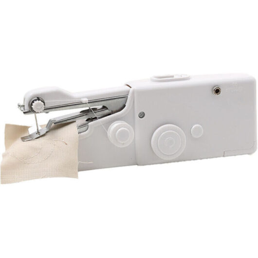 Portable and lightweight miniature sewing machine, battery operated, ideal for home, travel, camping, clothing repair, etc.