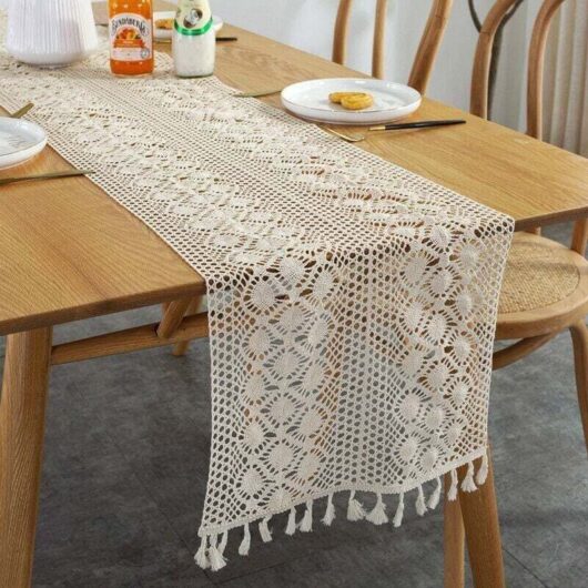 Rectangular macrame table runner, crochet lace, elegant knitted tablecloth for rustic, crochet, bohemian, vintage, farmhouse style (30x300cm)