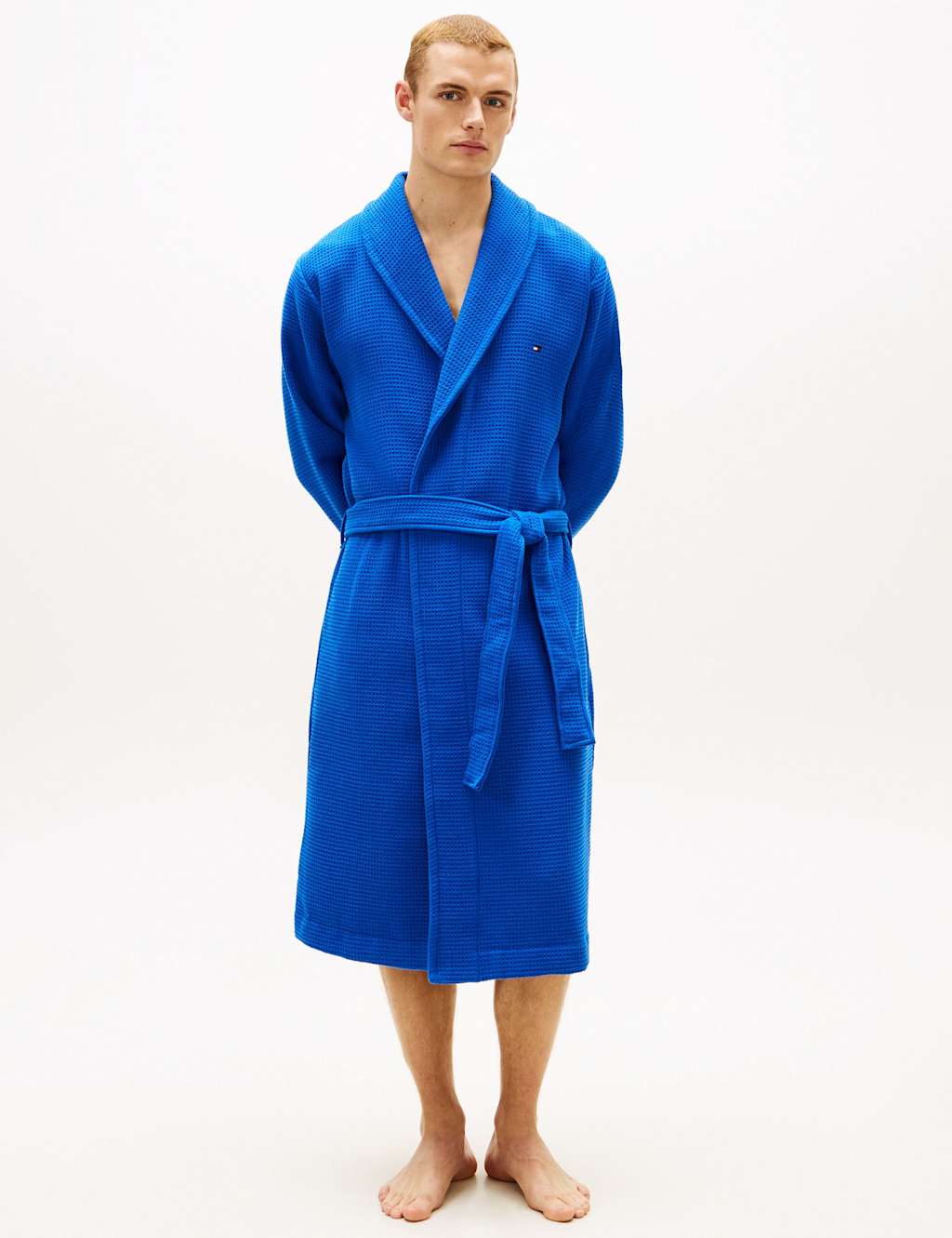 Tommy Hilfiger Original Pure Cotton Waffle Knit Dressing Gown Blue