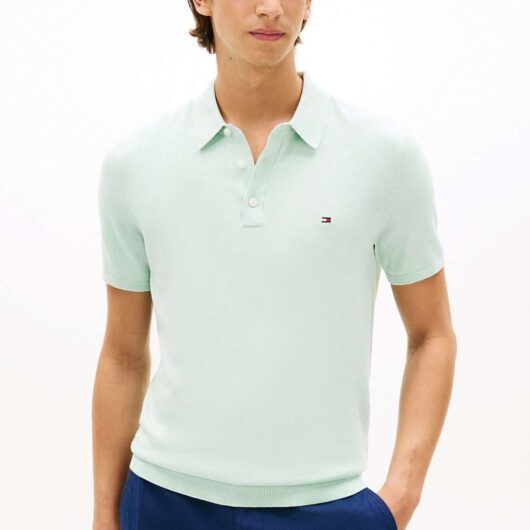 Tommy Hilfiger Pure Cotton Knitted Polo Shirt Light Green