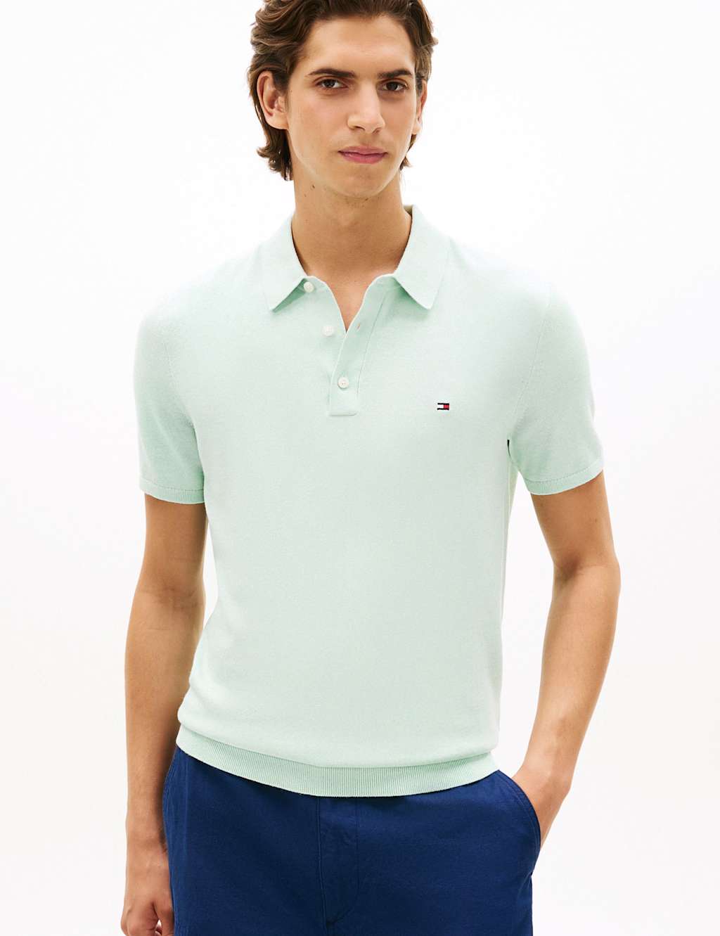 Tommy Hilfiger Pure Cotton Knitted Polo Shirt Light Green