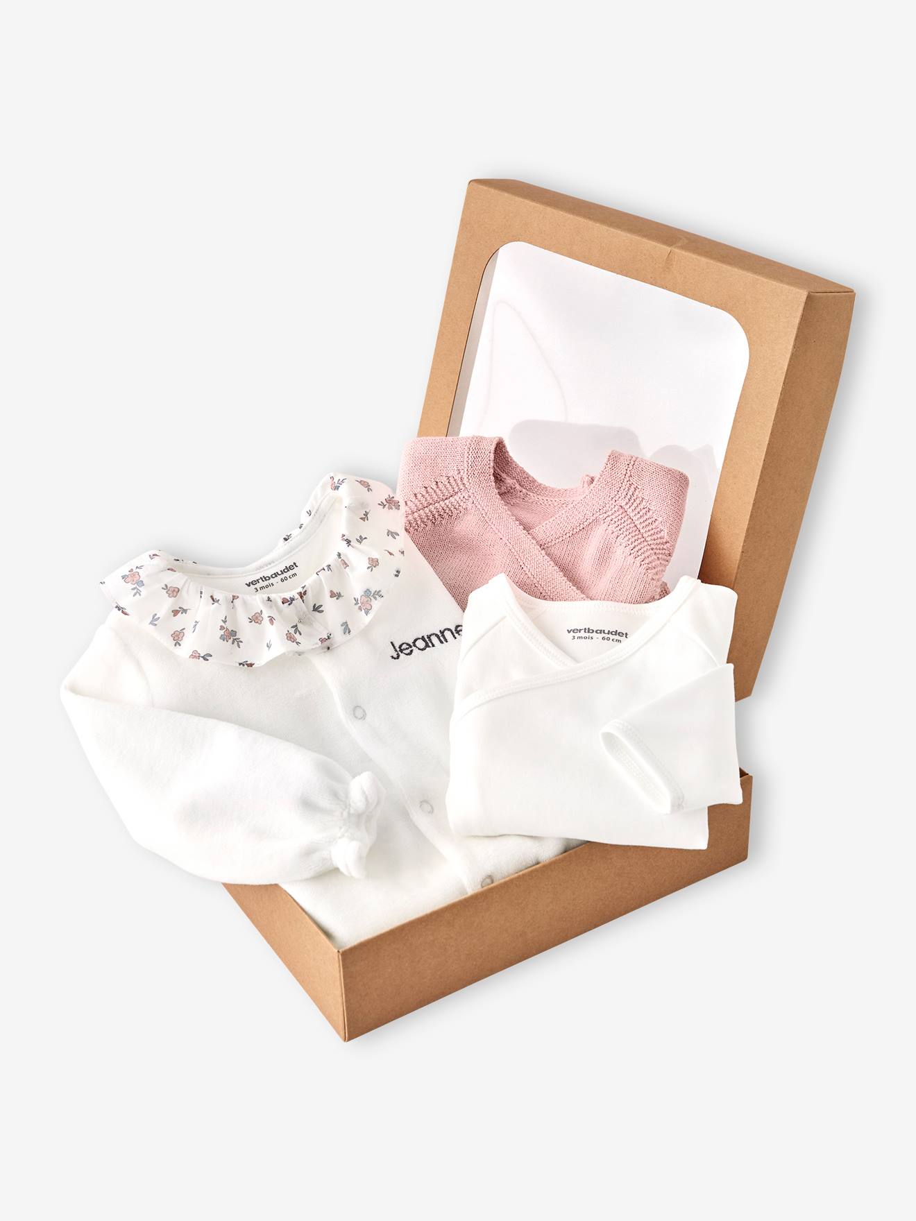 3-Piece Set for Newborns: Plain Knit Cardigan + Sleepsuit + Bodysuit rose