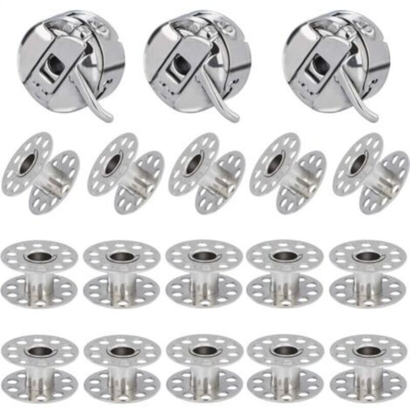 3 Pieces Sewing Machine Bobbin Case, 15 Pieces Metal Bobbin, Compatible for Singer Janome Brother Standard Household Sewing Machine