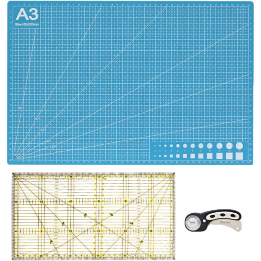 45mm Rotary Fabric Cutting Machine Set with A3 Cutting Mat, Rotary Rollers and Cutting Blades, Multi-function Rods, Small Clamps20