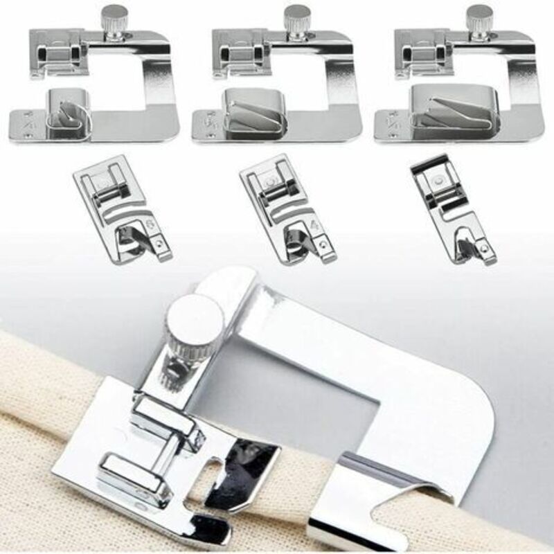 6 Pieces Sewing Machine Presser Foot Hemmer Foot Sewing 4/8 6/8 8/8in Rolled Hem Presser Foot 3/4/6mm Foot