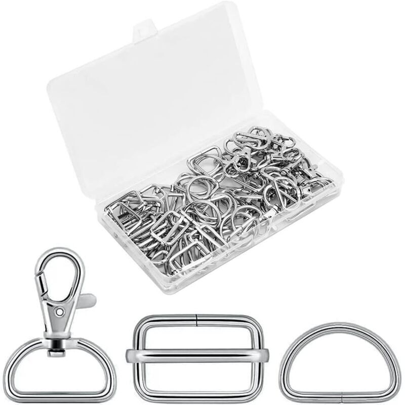 60pcs Handbag Snap Hooks, Sewing Accessories, Swivel Snap Hooks, Tri-Glide Metal Buckle + D-Rings + Swivel Hooks, DIY Accessories
