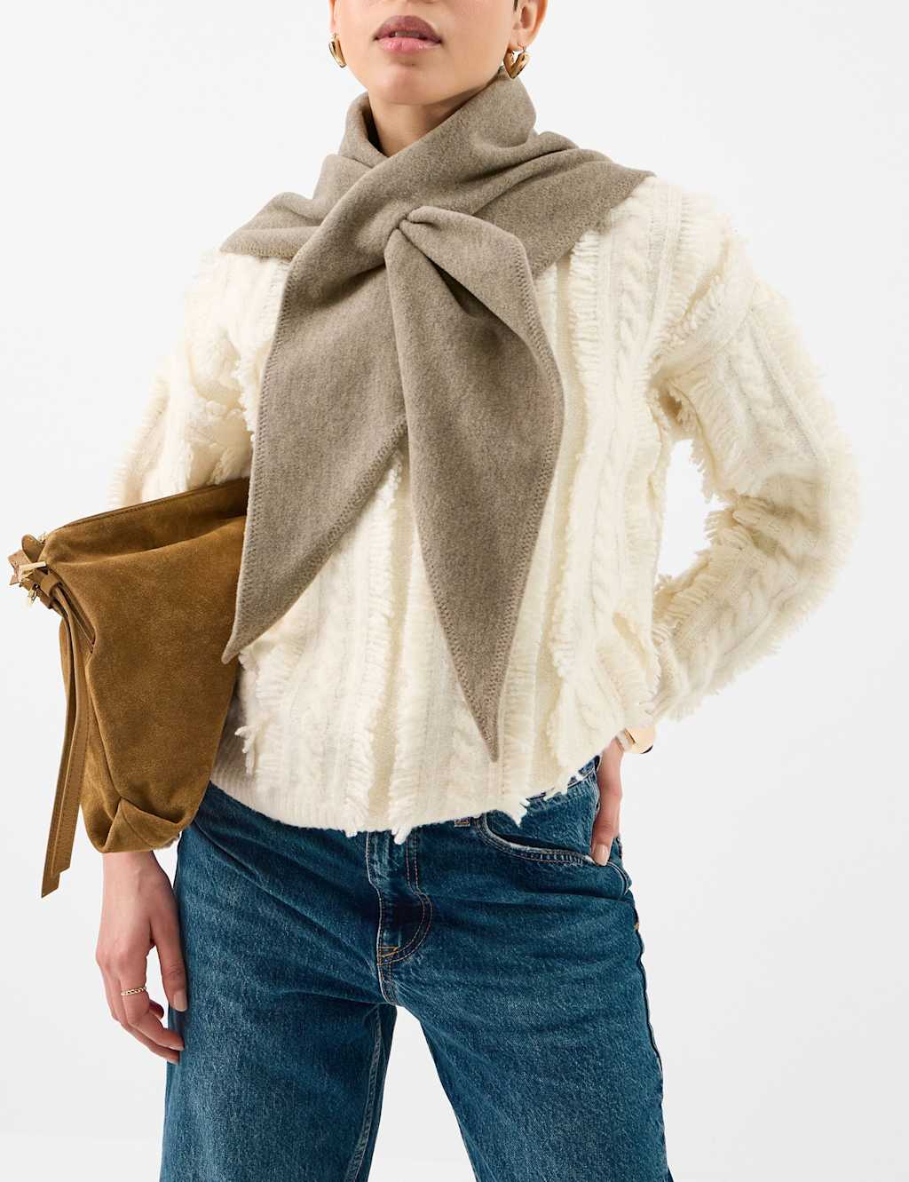 ACCESSORIZE Knitted Large Triangle Scarf Natural