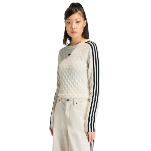 Adidas Originals Slim Spike Knit Sweatshirt Women T-Shirts - White - Size XS - Poly Mesh