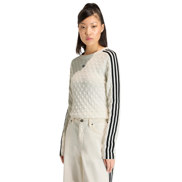 Adidas Originals Slim Spike Knit Sweatshirt Women T-Shirts - White - Size XS - Poly Mesh