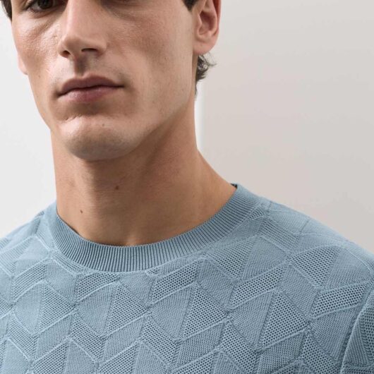 Autograph Mercerised Cotton Geometric Knitted T-shirt Smokey Blue