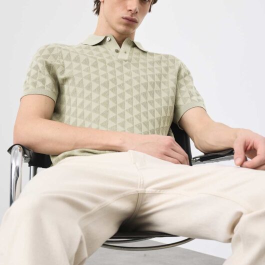Autograph Mercerised Cotton Knitted Polo Shirt Light Olive