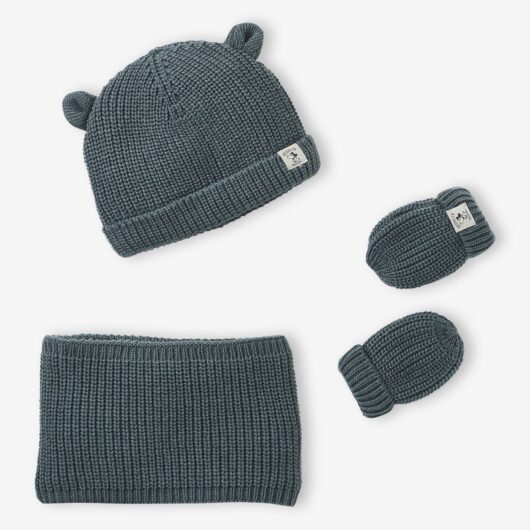 Beanie, Snood & Mittens Set for Babies green