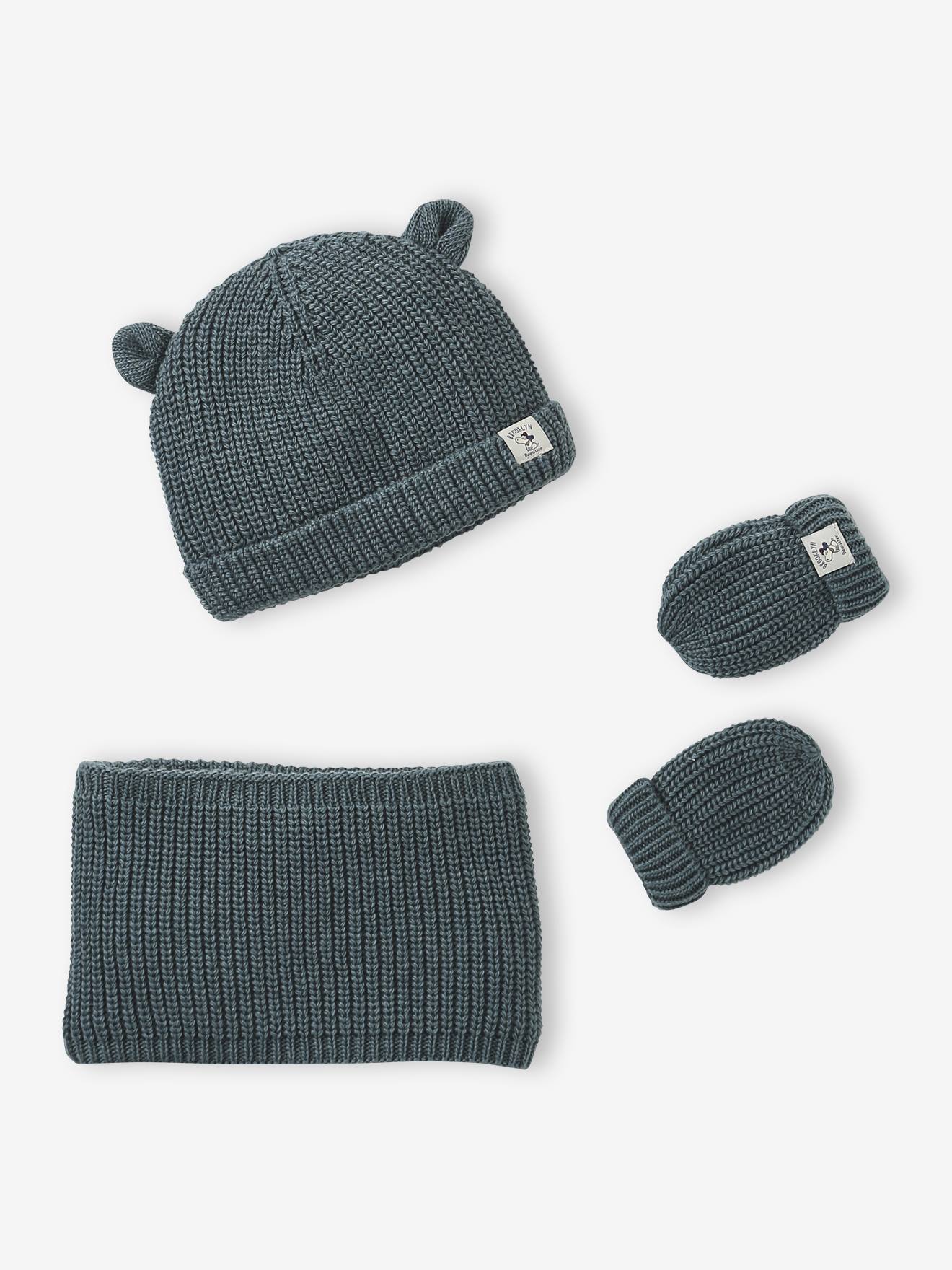 Beanie, Snood & Mittens Set for Babies green