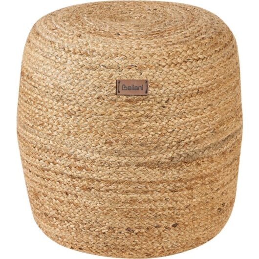 Beliani - Boho Knitted Round Pouffe Ottoman Jute Cotton 46 x 48 cm Beige Dalama