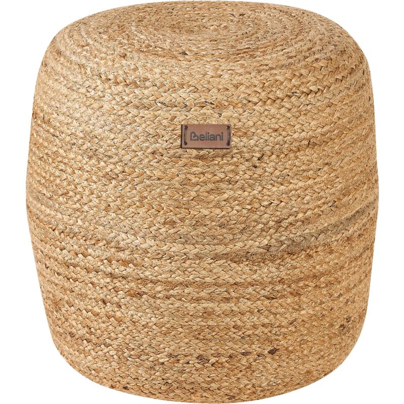 Beliani - Boho Knitted Round Pouffe Ottoman Jute Cotton 46 x 48 cm Beige Dalama