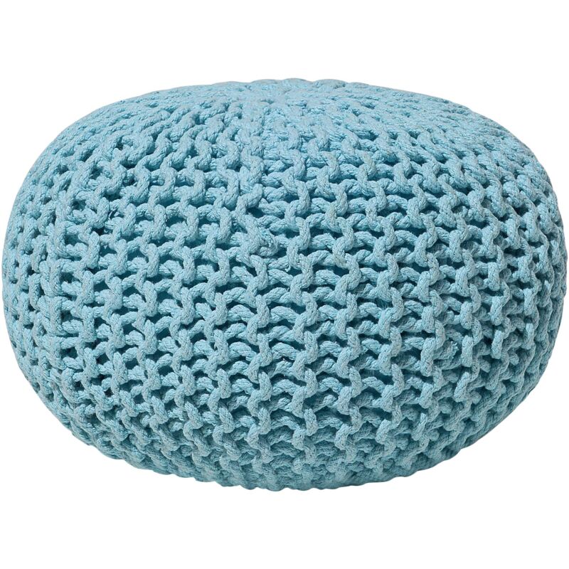 Beliani - Modern Knitted Round Pouffe Ottoman Cotton Light Blue 40 x 25 cm Conrad