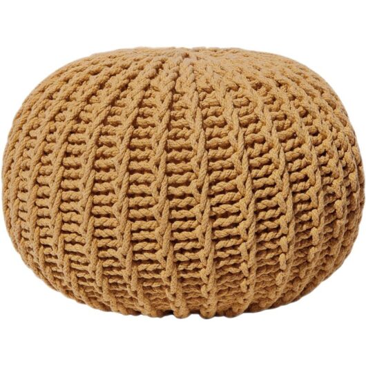Beliani - Modern Knitted Round Pouffe Ottoman Cotton Yellow 50 x 35 cm Conrad ii