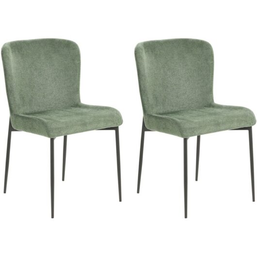 Beliani - Set of 2 Fabric Dining Chairs Black Polyester Knitted Texture Green Ada