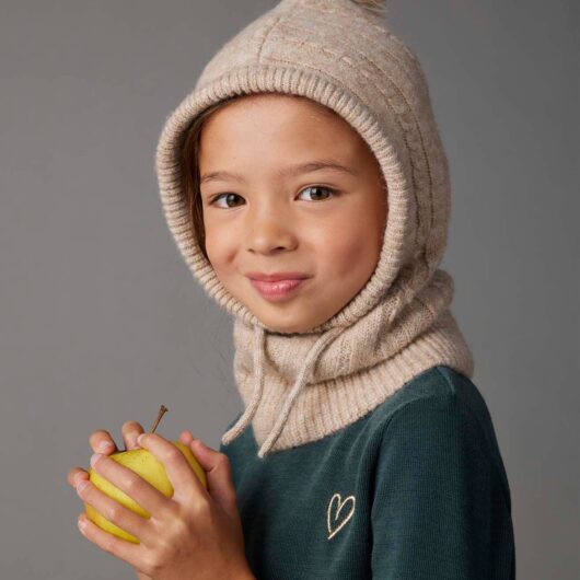 Cable Knit Hood for Girls marl beige
