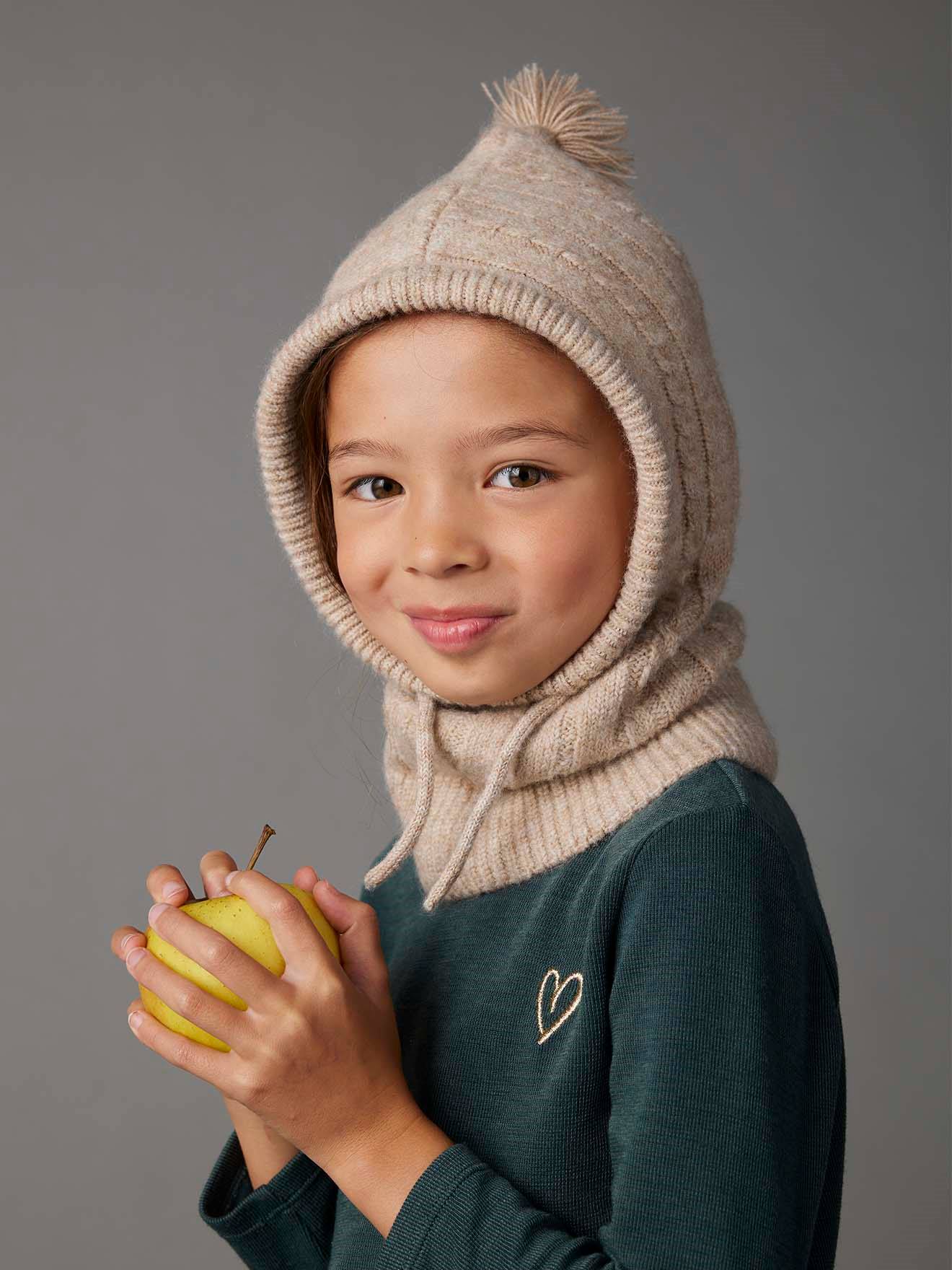 Cable Knit Hood for Girls marl beige