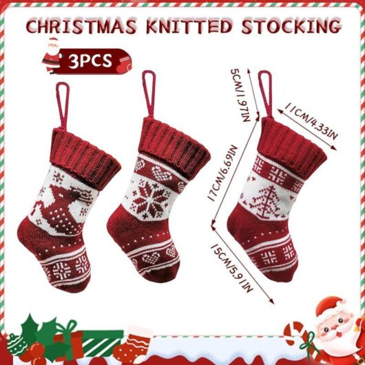 Christmas Stocking, Set of 3 Knitted Christmas Stockings, Hanging Christmas Stockings, Gift Bag, Candy Bag, for Christmas Tree Decoration, Fireplace