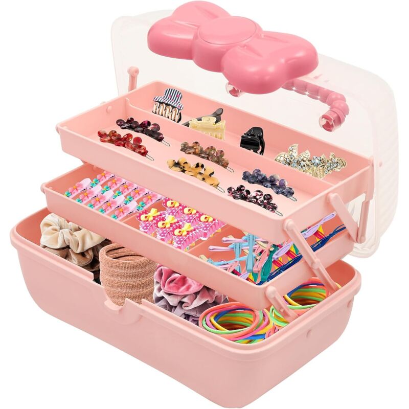 Cncest - 3 Layer Craft Stackable Storage Box, 6-compartment Hair Accessories Organizer Mulit Purpose Dividers Storage Container with Handle for