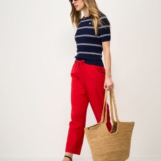 Crew Clothing Pure Cotton Cable Striped Knitted Top Navy Mix