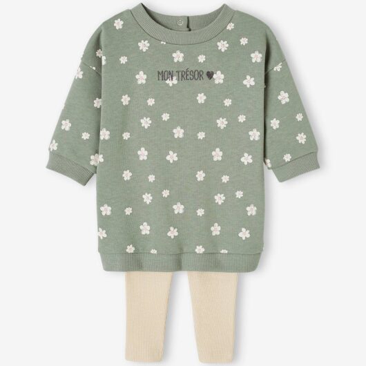 Dress + Leggings Combo, for Babies sage green