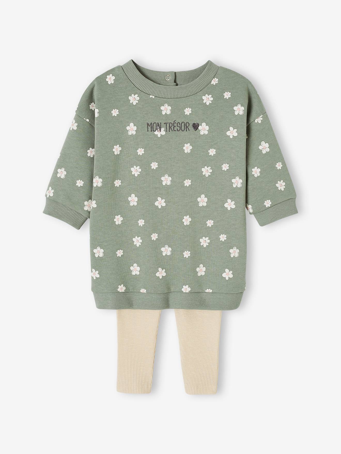 Dress + Leggings Combo, for Babies sage green