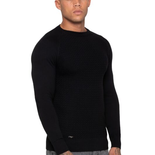 Enzo | Mens Crew Neck Knit Jumper - Black / S