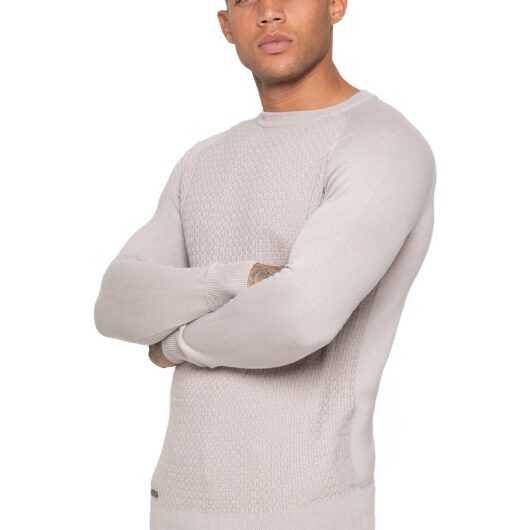 Enzo | Mens Crew Neck Knit Jumper - Stone / S