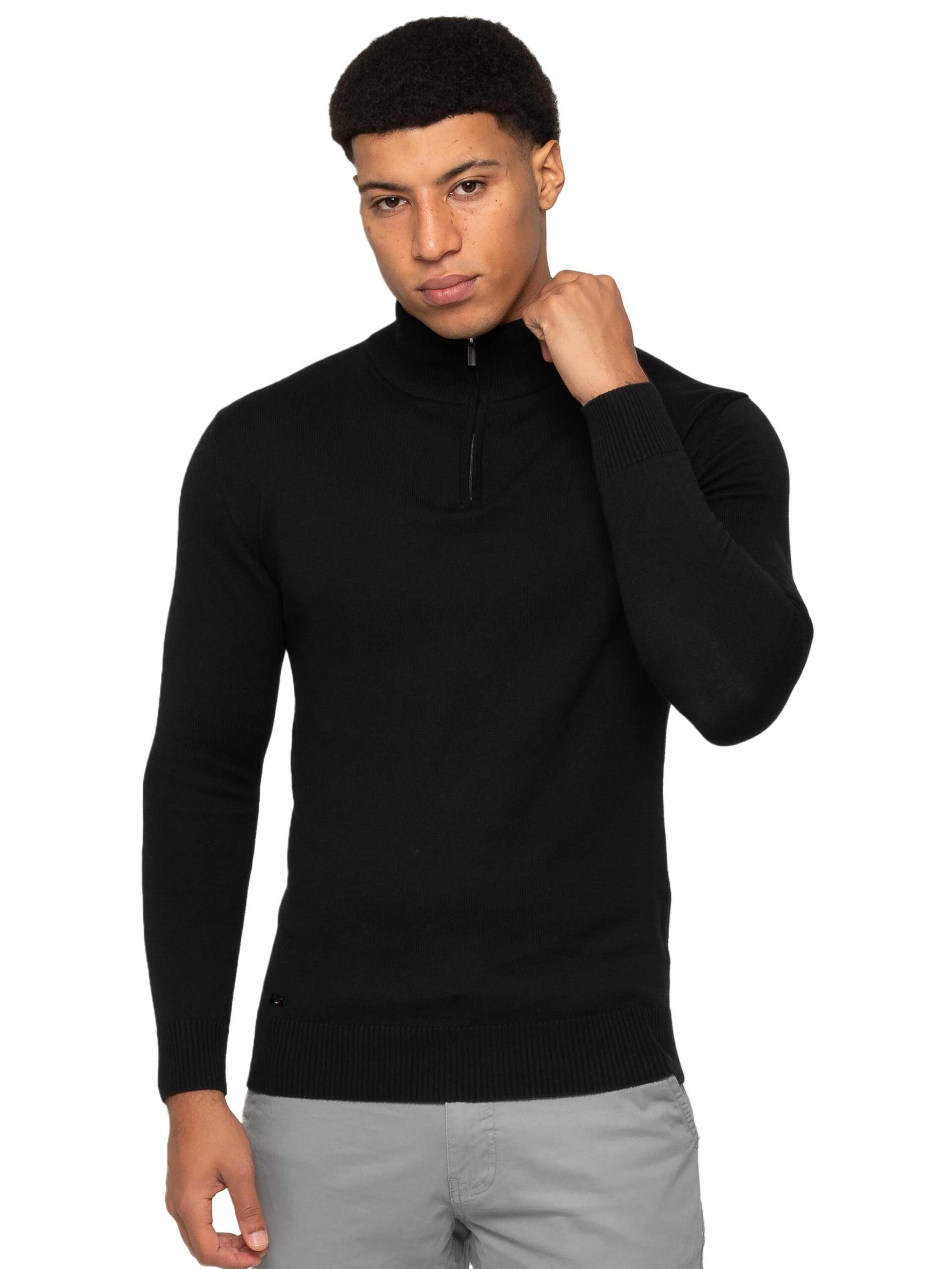 Enzo Milano | Mens Funnel Neck Knit Jumper - Black / S