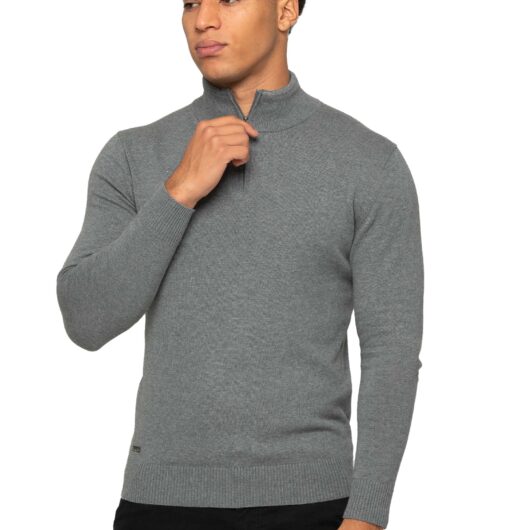 Enzo Milano | Mens Funnel Neck Knit Jumper - Grey / S