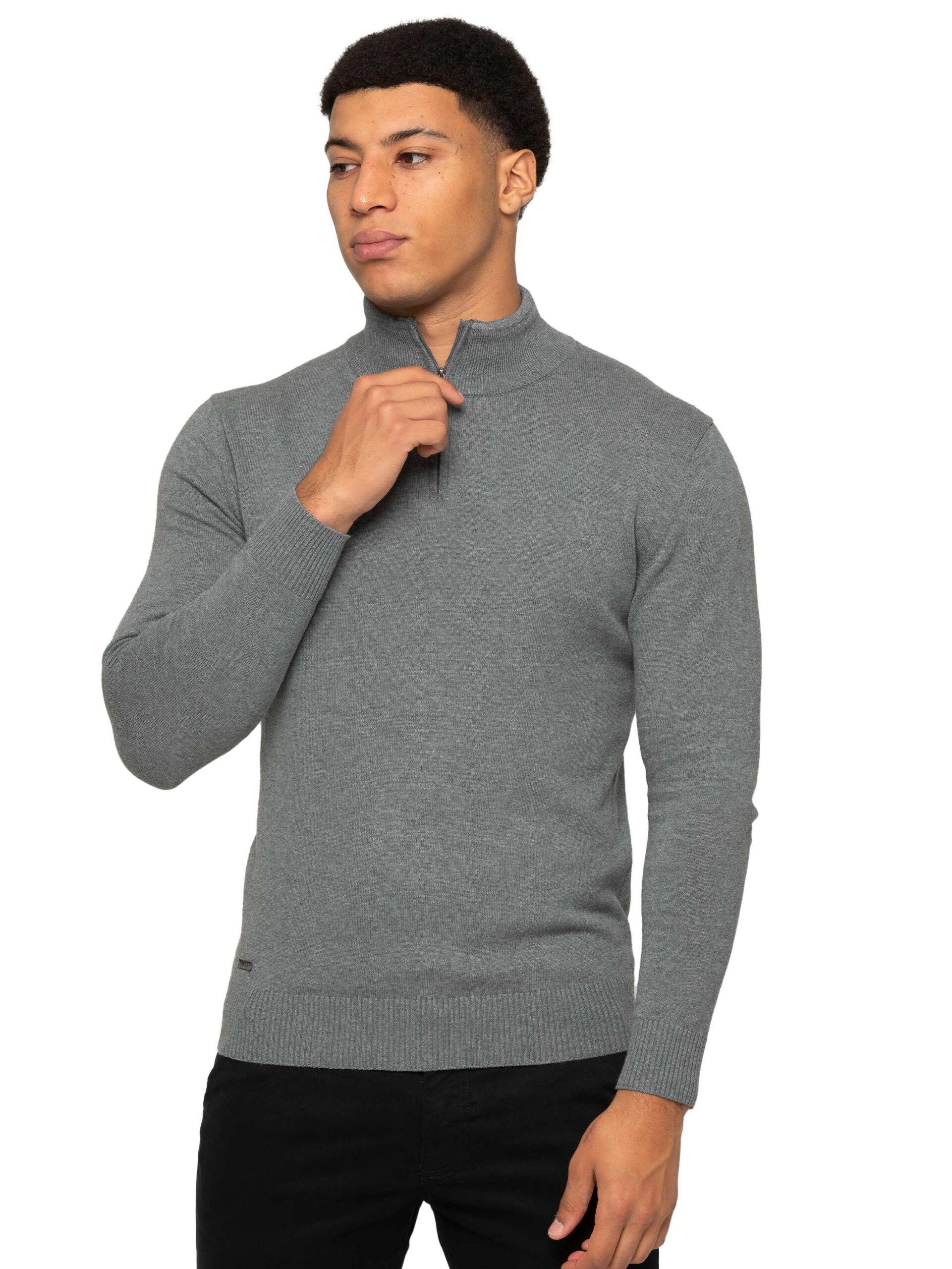 Enzo Milano | Mens Funnel Neck Knit Jumper - Grey / S
