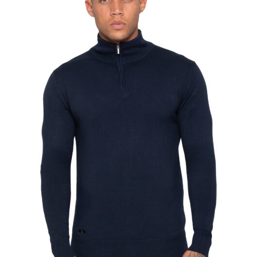 Enzo Milano | Mens Funnel Neck Knit Jumper - Navy / S
