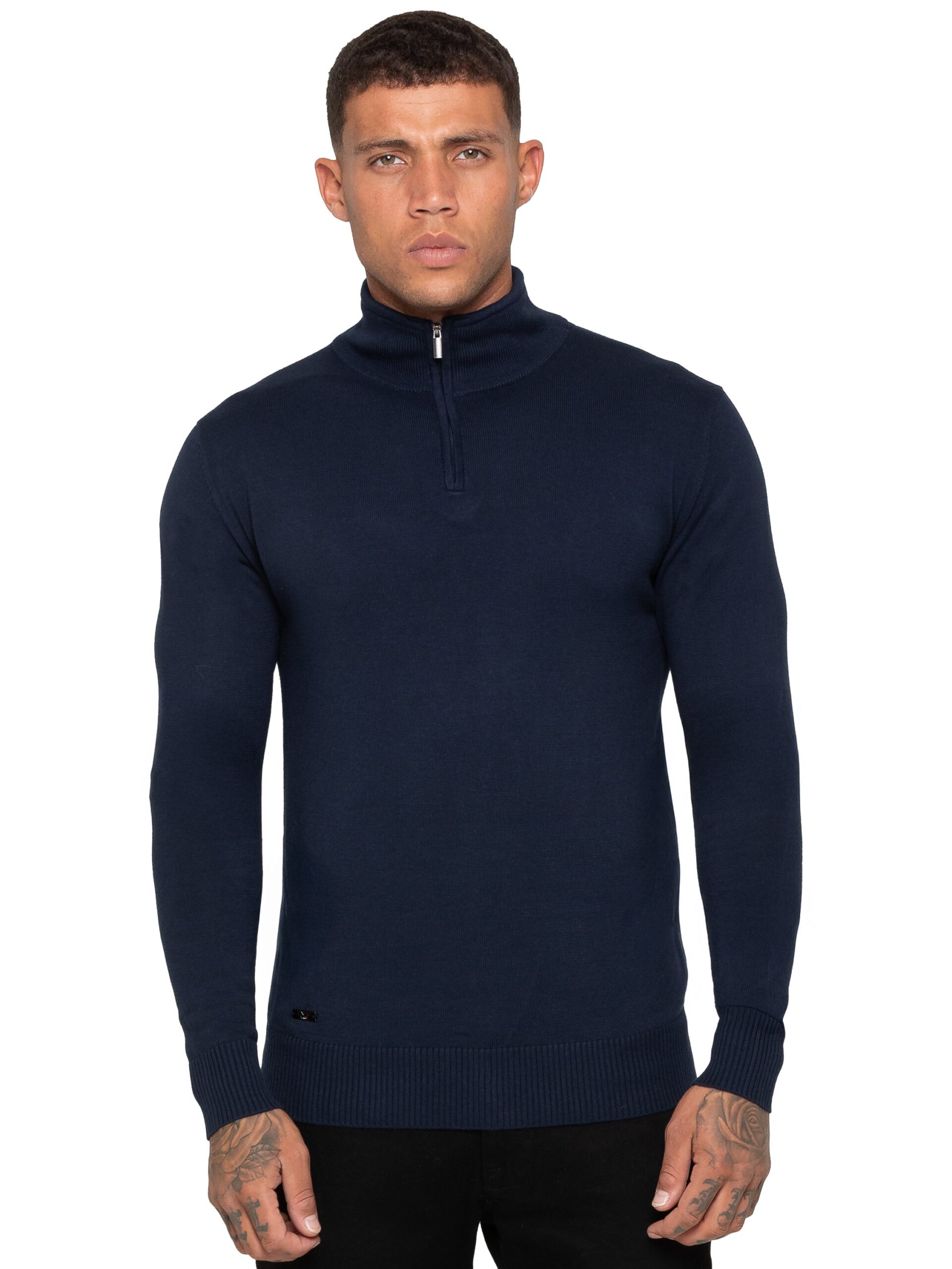 Enzo Milano | Mens Funnel Neck Knit Jumper - Navy / S