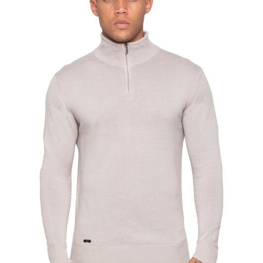 Enzo Milano | Mens Funnel Neck Knit Jumper - Stone / S