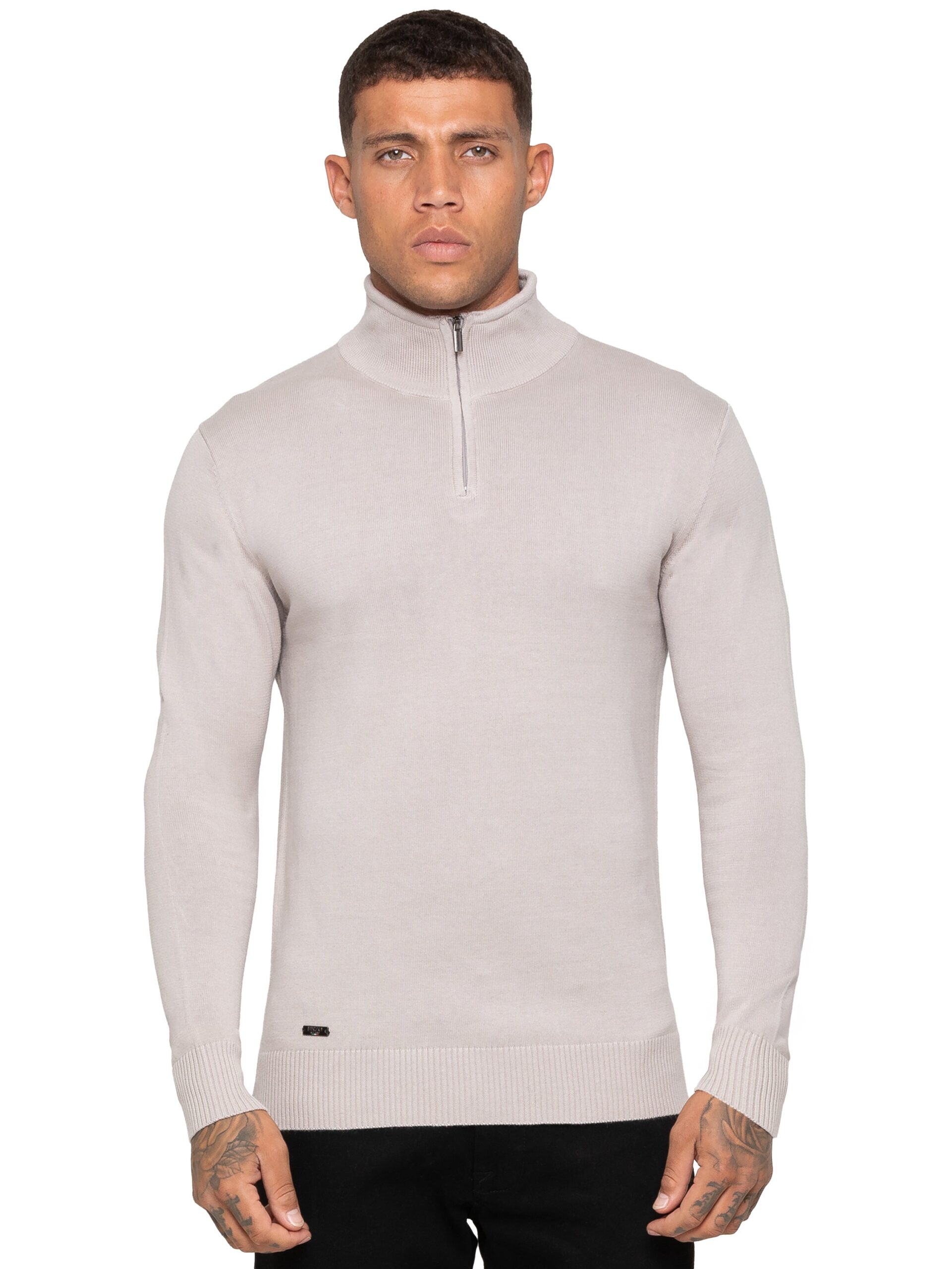 Enzo Milano | Mens Funnel Neck Knit Jumper - Stone / S