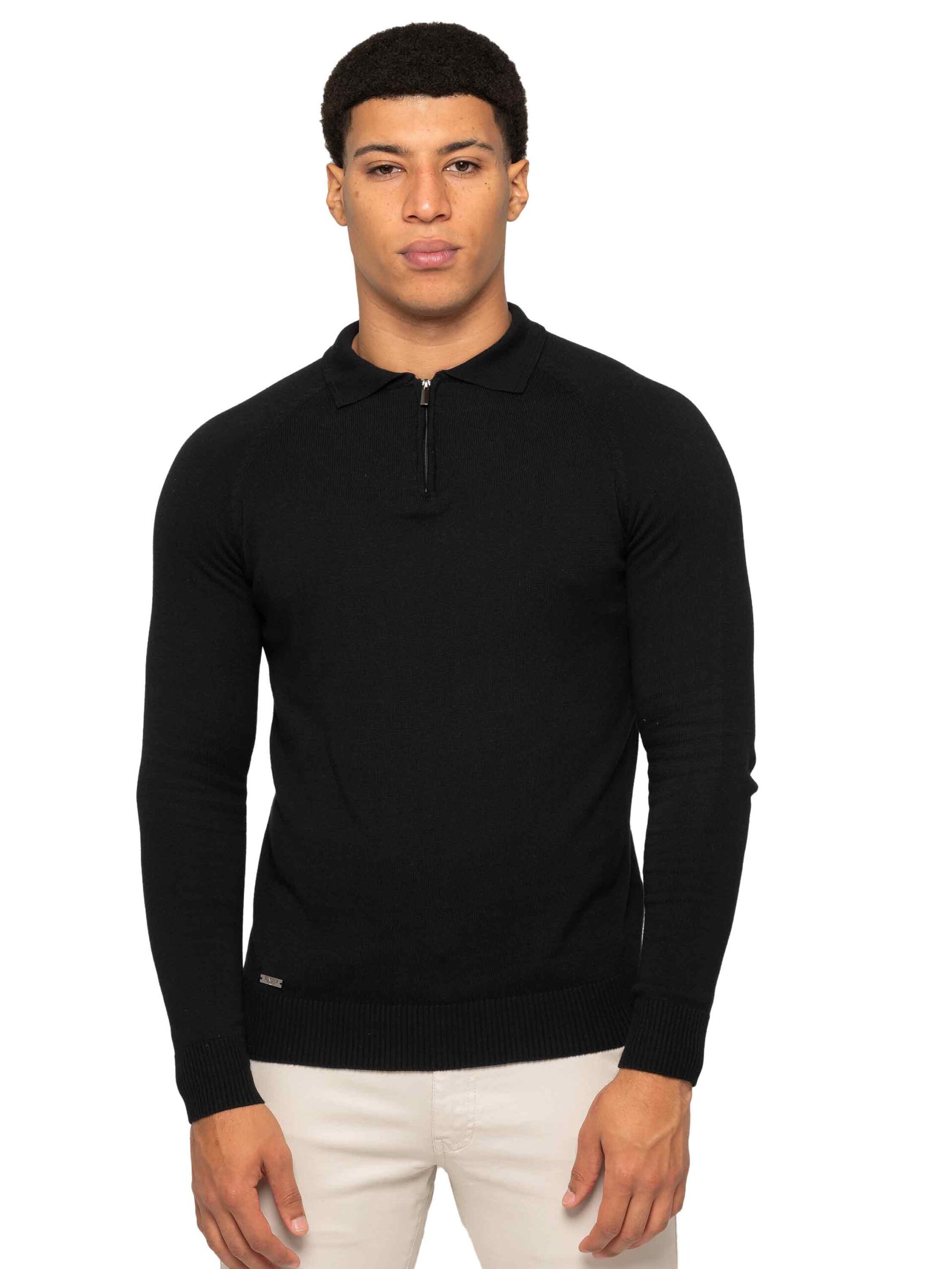 Enzo Milano | Mens Half Zip Polo Jumper - Black / S