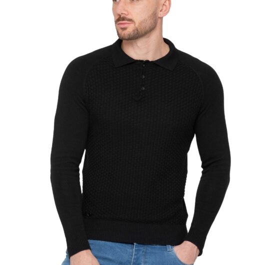 Enzo Milano | Mens Waffle Knit Jumper - Black / S